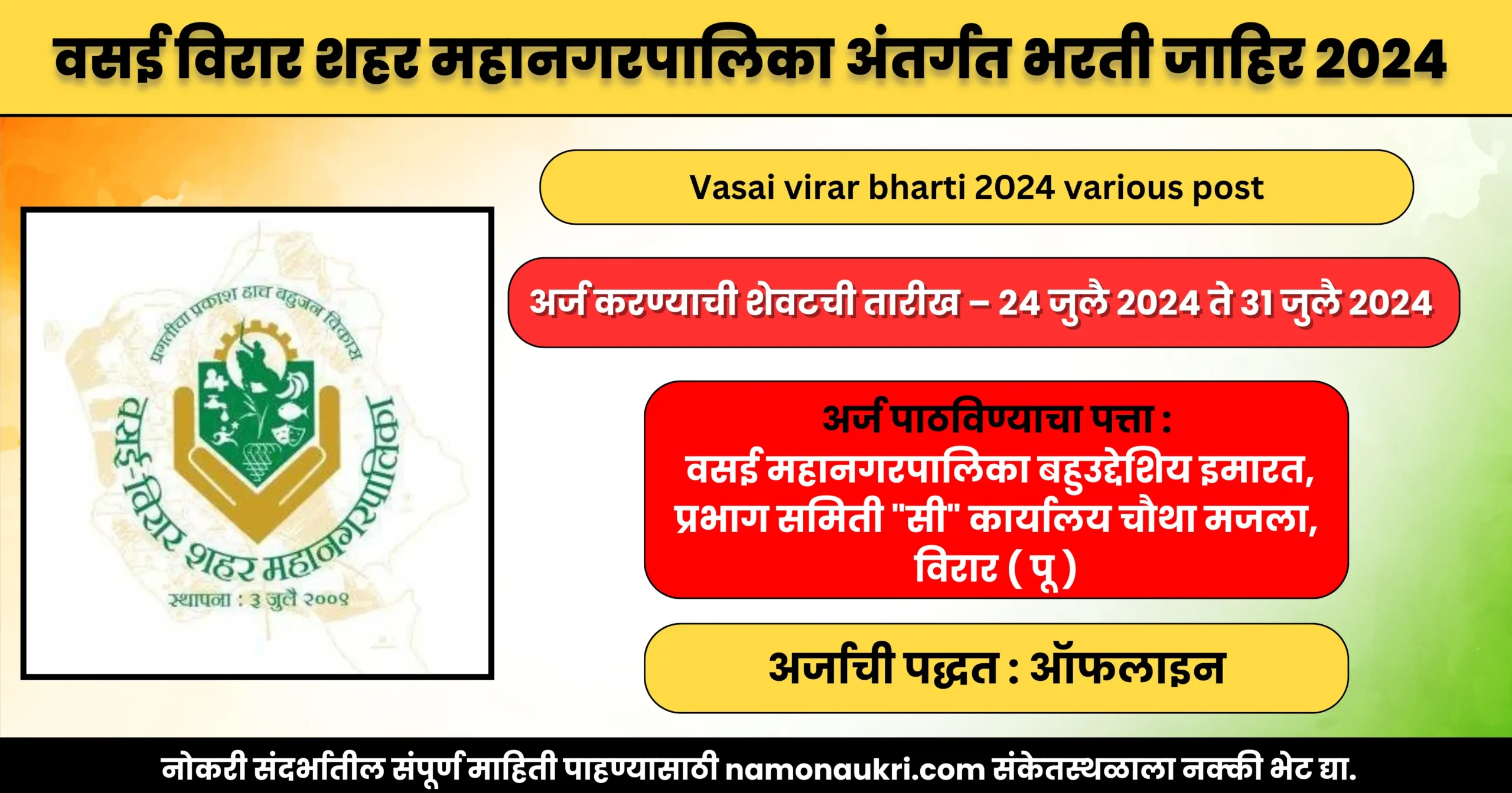 Vasai virar bharti 2024 various post