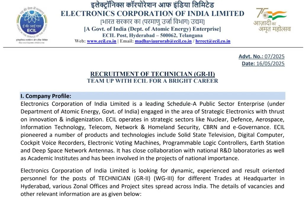 ECIL Recruitment 2025 notification