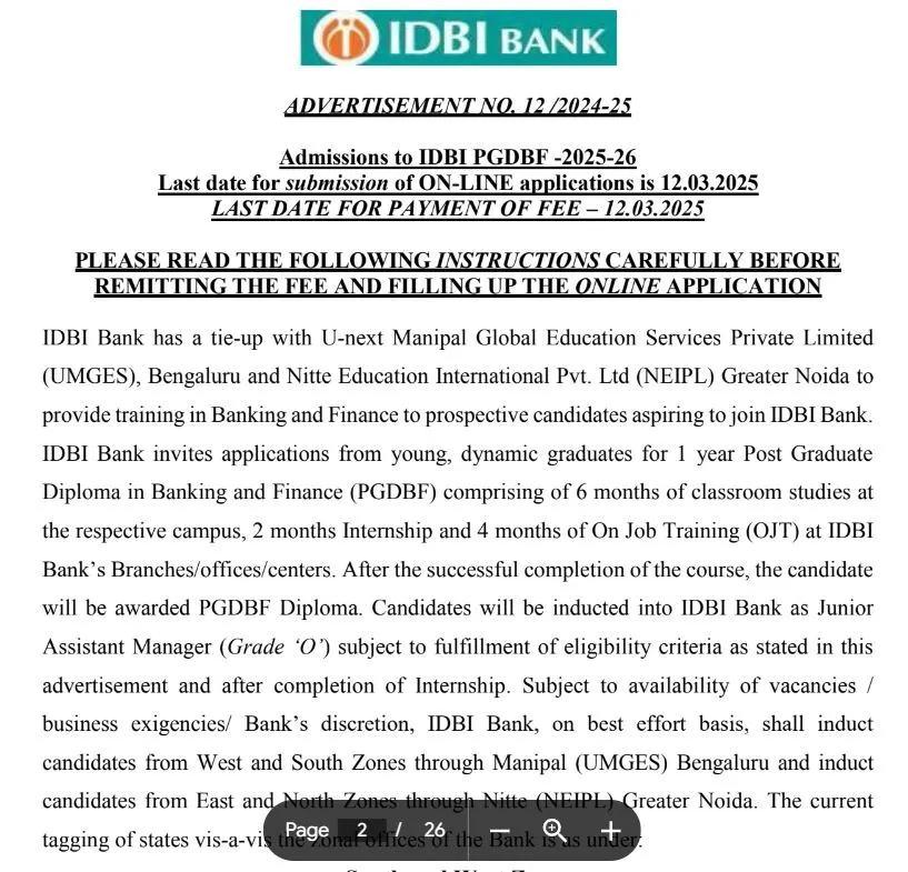 IDBI Bank bharti 2025 notification