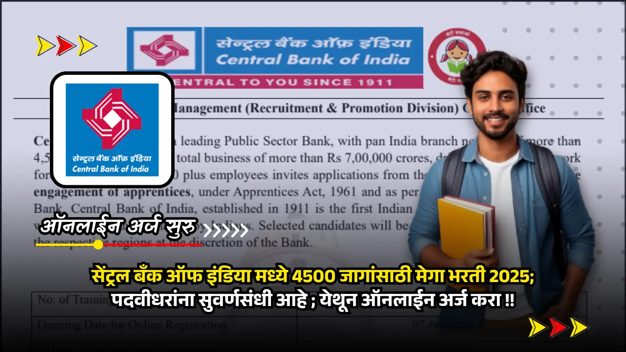 Central Bank of India Apprentice bharti 2025