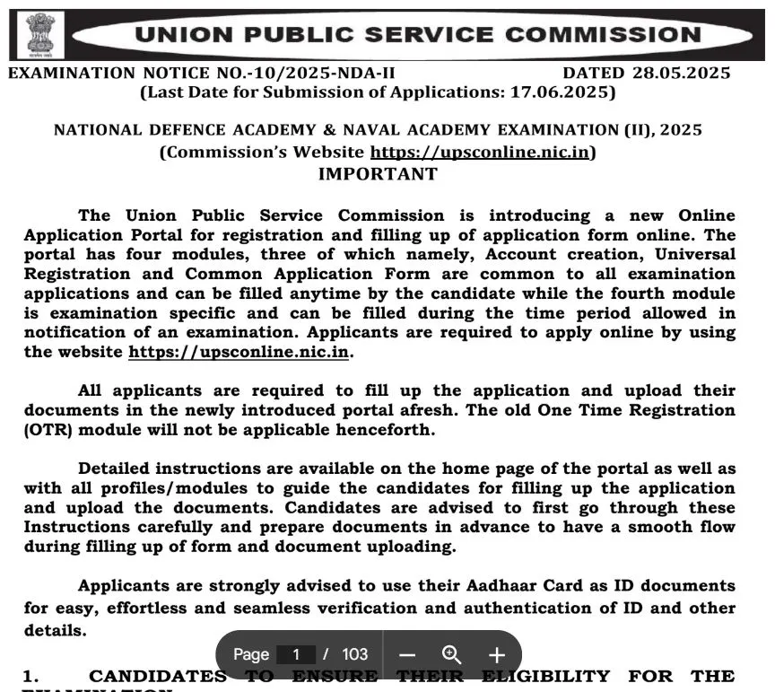 UPSC CDS Notification