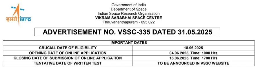 VSSC bharti 2025 notification post 4 to 6
