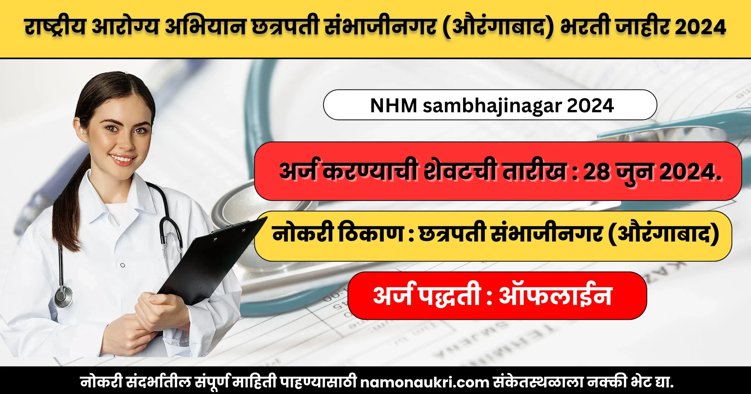 NHM sambhajinagar 2024 | राष्ट्रीय आरोग्य अभियान छत्रपती संभाजीनगर (औरंगाबाद) भरती जाहीर २०२४ 1 NHM sambhajinagar 2024