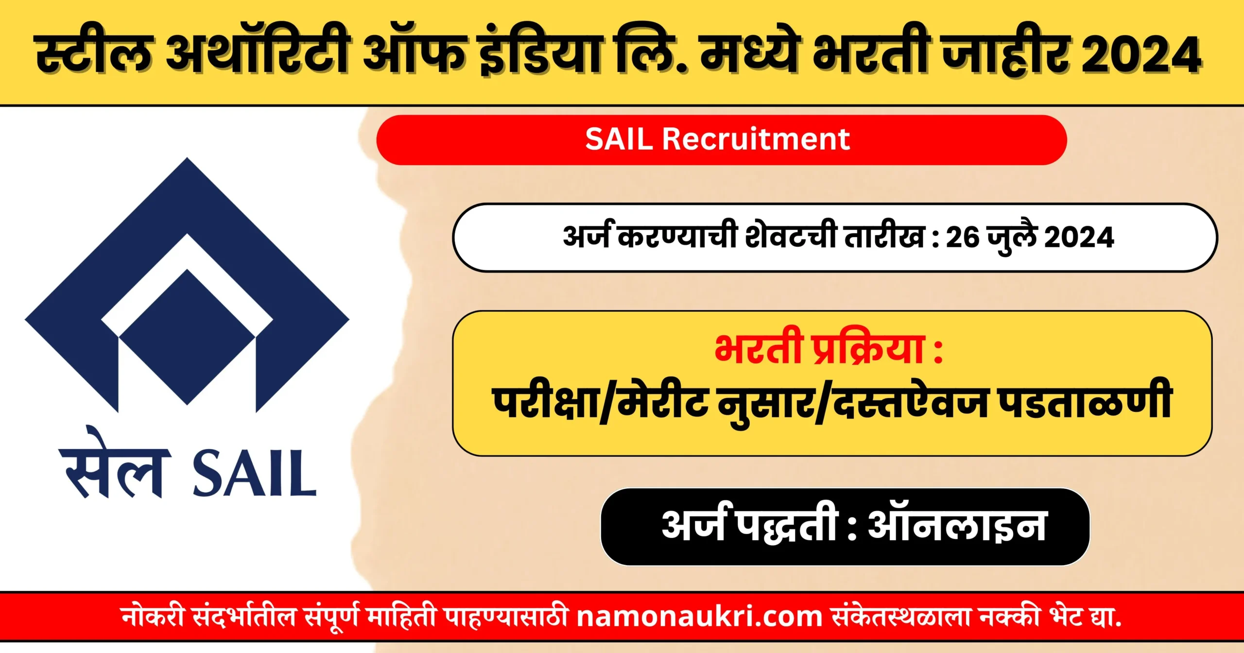 नमो नोकरी : SAIL Recruitment | स्टील अथॉरिटी ऑफ इंडिया लि. मध्ये भरती जाहीर 2024 1 SAIL Recruitment