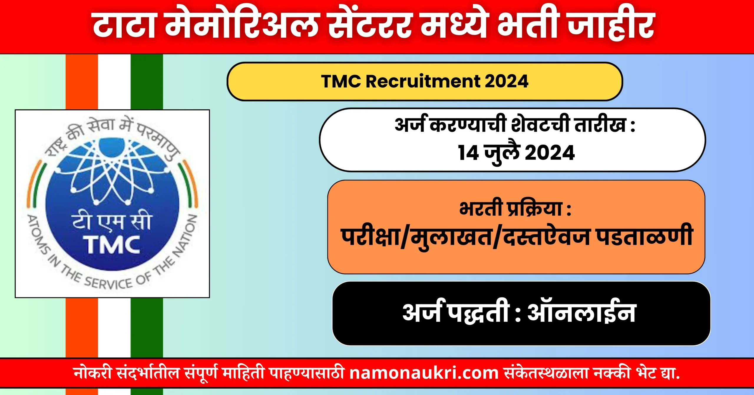 नमो नोकरी : TMC Recruitment 2024 | टाटा मेमोरिअल सेंटरर मध्ये भती जाहीर 1 TMC Recruitment 2024